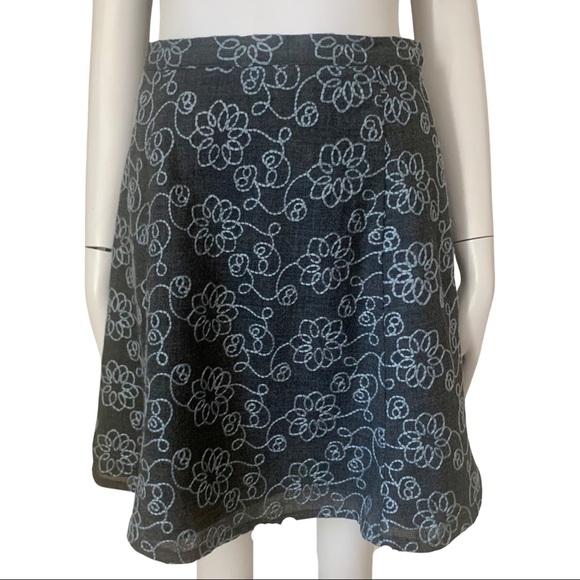 TOCCA Embroidered A-Line Skirt Cotton Blend Gray Blue Floral Size 2 - Picture 6 of 12